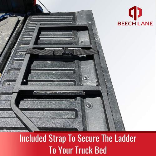 Beech Lane Pickup Truck Tailgate Ladder - Universal Fit, Stainless Steel Self Drilling Hex Screws for Easy Install, Durable Aluminum Step Grip Plates, and Sturdy Rubber Ladder Feet