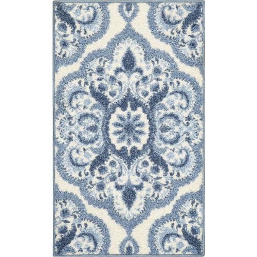 Maples Rugs Vivian Medallion Kitchen Rugs Non Skid Accent Area Carpet [Made in USA], 1'8 x 2'10, Blue