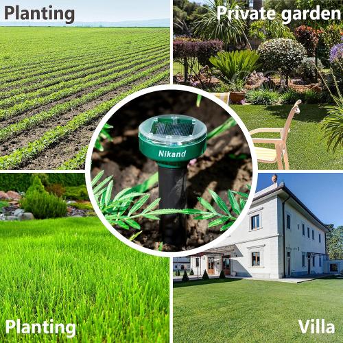 Gopher Repellent Ultrasonic Solar Powered - Mole Repellent Stakes Outdoor Pet Safe - Groundhog Repeller Snake Rodent Gopher Spikes Chaser - Sonic Mole Deterrent Devices (4)