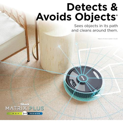 Shark Matrix Plus 2in1 Robot Vacuum & Mop with Sonic Mopping, Matrix Clean, Home Mapping, HEPA Bagless Self Empty Base, CleanEdge, for Pet Hair, Wifi, Black/Silver (RV2610WA)