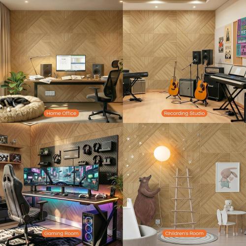 BUBOS 6-Pack Acoustic Panels, Wood Grain Sound Absorbing Panels, 23.6x23.6 | Peel and Stick, for Home Office, Studio & Wall Decor Sound Treatment, Wall Panels for Noise Reduction & Stylish Room