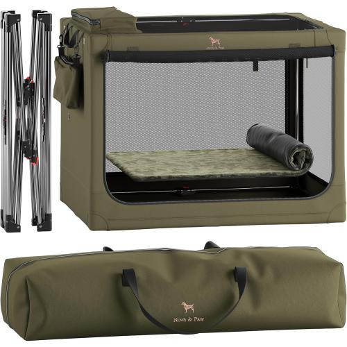 Noah & Paw Collapsible Dog Crate 42 Inch, XXL Dog Crate for XXL, XL, Large Breeds, Travel Kennel for Car, Includes Pet Mat for Pet Cage, 2 Storage Pockets, Handbag, 10mm Locking Zippers 42 * 31 * 31