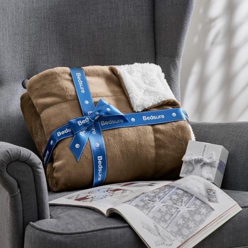 Bedsure GentleSoft Sherpa Fleece Blanket Queen Size for Bed, Non-Heated, Thick and Warm Throw for Women and Men, Soft Fuzzy Plush Queen Blanket for Winter, Camel, 90x90 Inches
