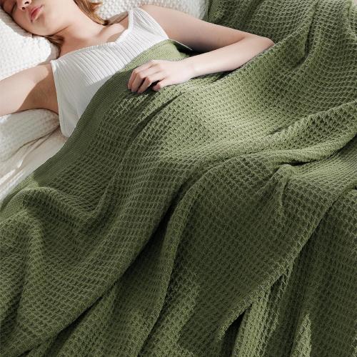 Large green waffle blanket