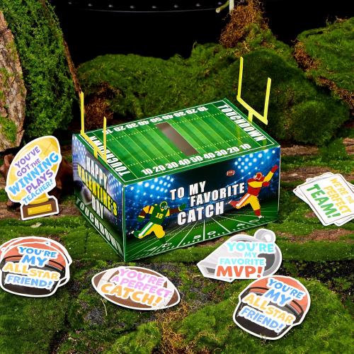 JOYIN Valentine Boxes Football Classroom Mailbox with Cards for Kids, Party Favor School Exchange Prizes with Teacher Card, 4 Designs, 29 Pcs
