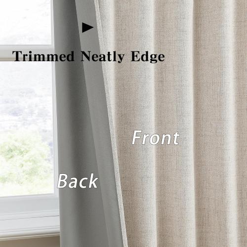 92 Inch Long Curtains Blackout 2 Panels,Custom Made Modern Neutral Soundproof Elegant Decorative Dark Out Linen Cottage Nursery Draperies for Living Room 50x92-in Linen Beige