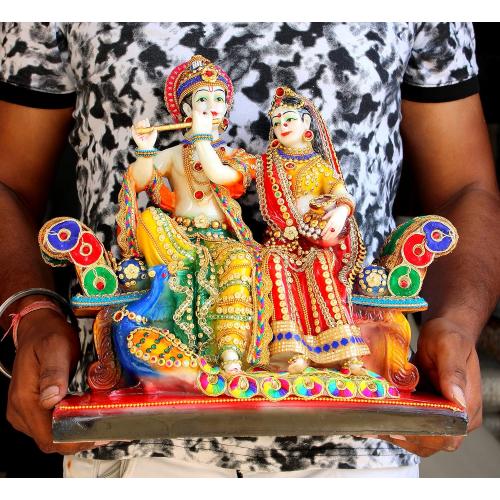 Size 13 eSplanade Resin Radha Krishna on Sofa Murti Idol Statue Sculpture (13 Inches)