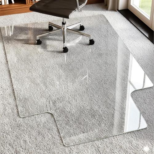 Antok Irregular Tempered Glass Chair Mat, 36x48 Office Chair Mat for Carpet & Hardwood Floors, Heavy Duty 0.2 Desk Chair Mat for Smooth Rolling at Home or Office