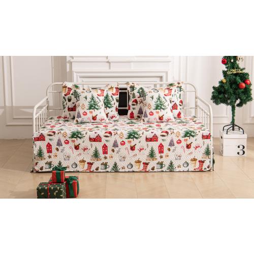 5-Piece Christmas Daybed Cover Set Twin Cozy Xmas Snowflake Reindeer Daybed Bedding Sets New Year Day Bed Comforter Bedspread, Santa Day Bed Cover with 4 Pillow Shams,39x75(Beige Red)
