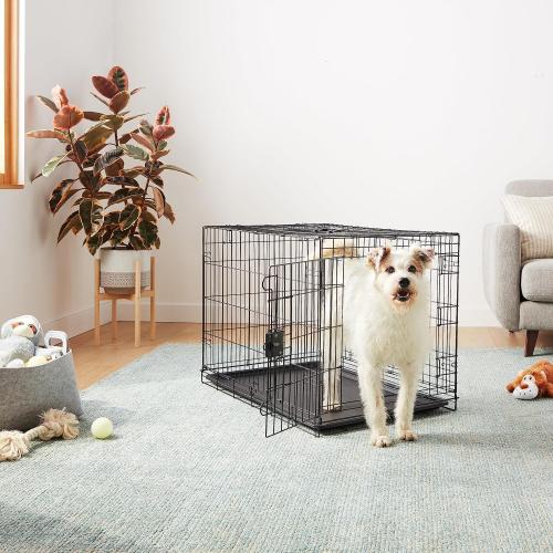 Amazon Basics Portable, Easy to Assemble, Foldable Metal Wire Dog Crate with Removable Tray, Double Door, Divider Panel, Handle, 36 x 23 x 25, Black