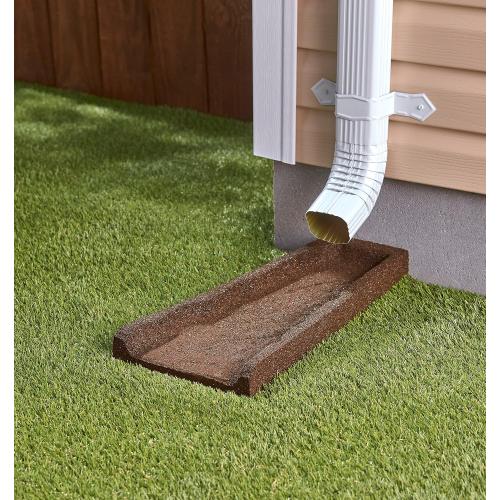 Premium Rubber Downspout Splash Block, Rain Guard, Stone Textured Drain Extender (Brown)