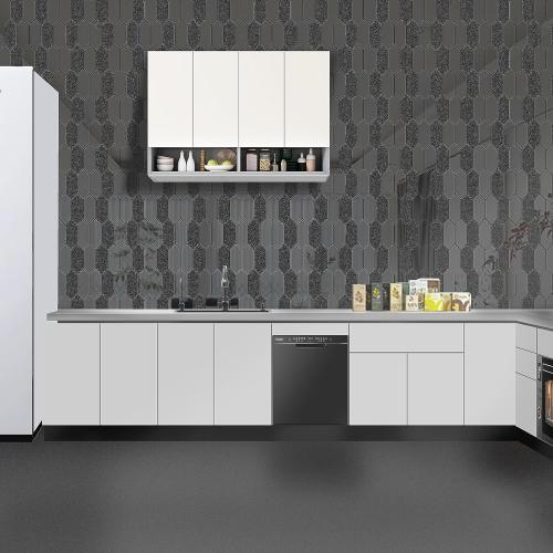 Backsplash Tile for Kitchen Peel and Stick Acrylic Mirror Wall Tile Self Adhesive Tiles Long Hexagon Mosaic Tile for Kitchen Living Room Bathroom 13.6 Inch x 11.8 Inch 10 Sheets Black