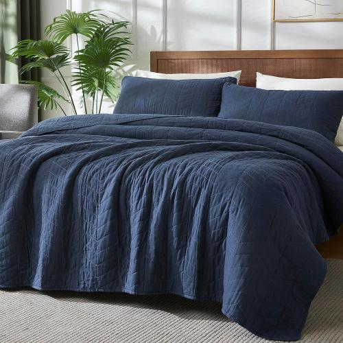 palassio Navy Blue Cotton Quilt Twin Size Bedding Sets with Pillow Sham, Lightweight Soft Bedspread Coverlet, Quilted Comforter Bed Cover for All Season, 2 Pieces, 68x86 inches