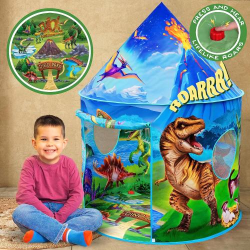 W&O Dino Paradise Play Tent with Roar Button - Epic Pop Up Tent for Boys & Girls - Perfect for Indoor & Outdoor Adventures