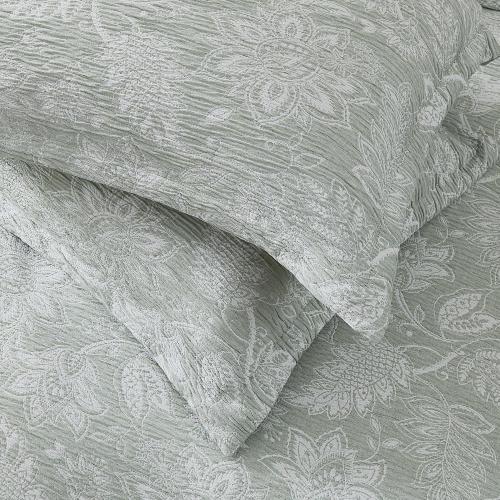 Lush Decor Floral Jacobean Gauze Jacquard Duvet Cover 3 Piece Set King Sage - Floral Duvet - Green Bedding Set - Vintage & Coquette Decor