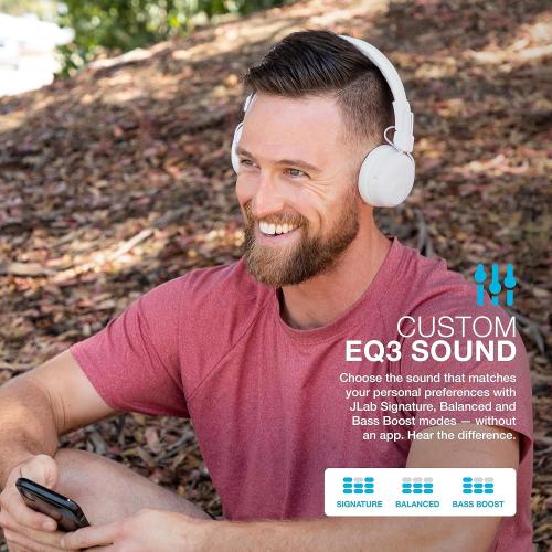JLab Studio Wireless On-Ear Headphones, White, 30  Hour Bluetooth 5 Playtime, EQ3 Sound, Ultra-Plush Faux Leather & Cloud Foam Cushions, Track and Volume Controls