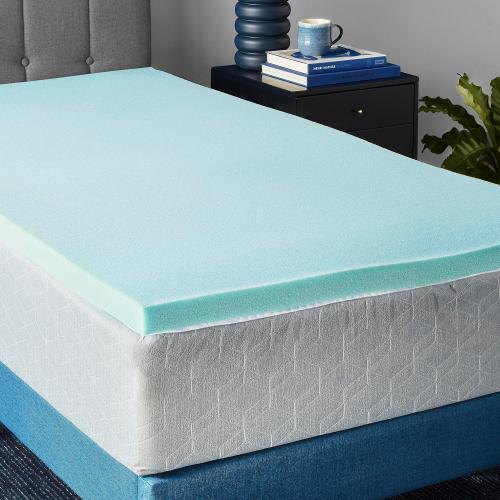 Amazon Basics Twin Mattress Topper, Cooling Gel-Infused, CertiPUR-US Certified, 2 Inches, Blue