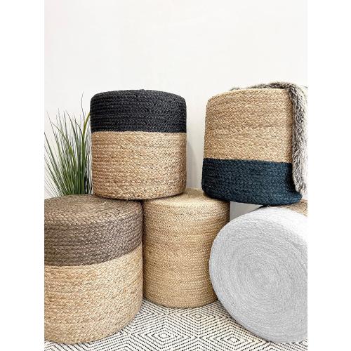 S & L Homes Pouf Ottoman - 100% Natural Jute Braided- Hand Knitted - Traditional Cord Boho Pouffe - for The Living Room, Bedroom, Nursery, Patio, Lounge (16 x 16 x 16)