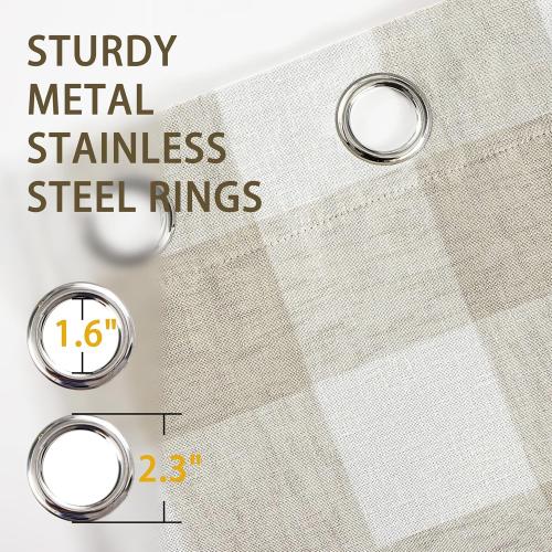DriftAway Buffalo Plaid Blackout Curtains Linen Textured Farmhouse Double Layer Thermal Insulated Yarn Dyed Woven Checkered Gingham Grommet Drapes for Living Room 2 Panels Each 52W x 84L Taupe