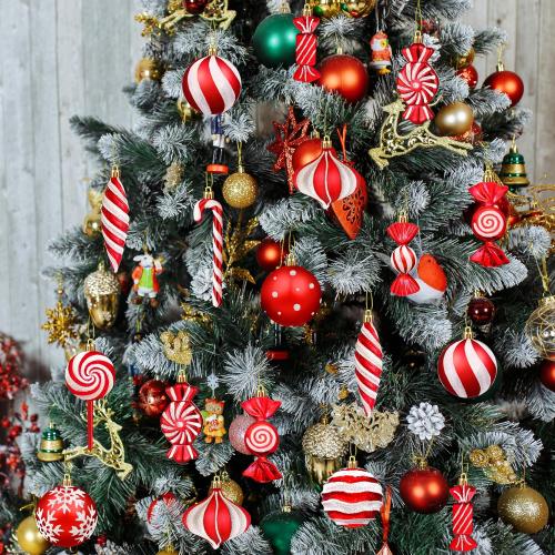 Set of 48 Color Candy cane Christmas Ornaments Candy Lollipop Set -48Pcs for Xmas Tree Decoration Hanging Plastic Gloss Candy Canes Ball Pendants for New Year Home Decor Party Supplies (Red)