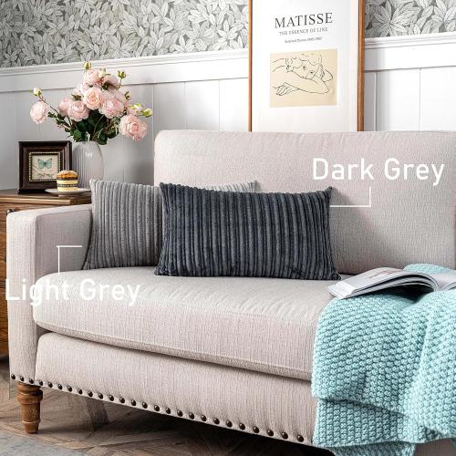 UGASA Velvet Pillow Covers Striped Decorative Throw Pillow Cover Cushion Case with Hidden Zipper for Home Couch/Bedroom/Car, Soft Cozy Solid Oblong, 1 Piece (12x20, Dark Grey)