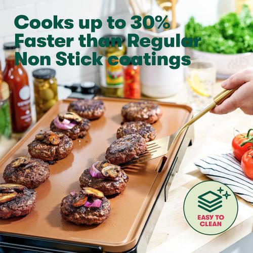 bella XL Electric Ceramic Titanium Griddle, Make 15 Eggs At Once, Healthy-Eco Non-stick Coating, Hassle-Free Clean Up, Large Submersible Cooking Surface, 12 x 22, Copper/Black