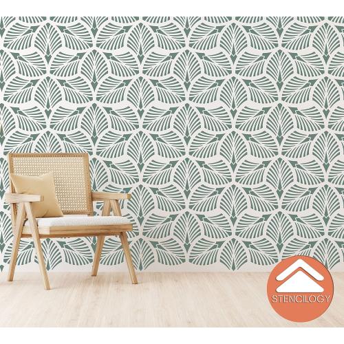 23x28 STENCILOGY® / Danube - 23 x 38 XL Wall Stencil, Palm Leaf, Large Allover Wall Stencils for Painting, Large Floral Wall Stencil