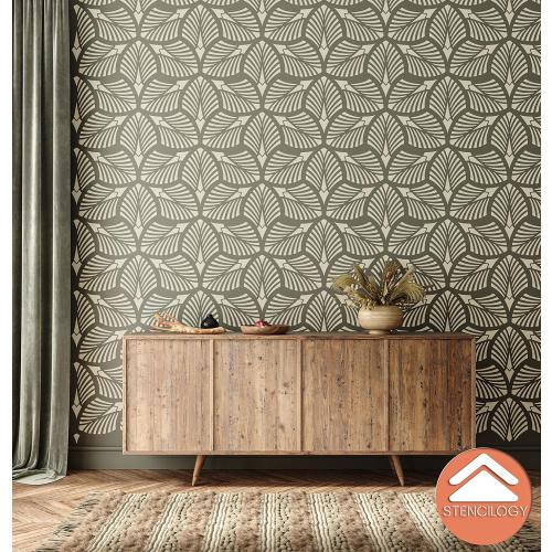 23x28 STENCILOGY® / Danube - 23 x 38 XL Wall Stencil, Palm Leaf, Large Allover Wall Stencils for Painting, Large Floral Wall Stencil