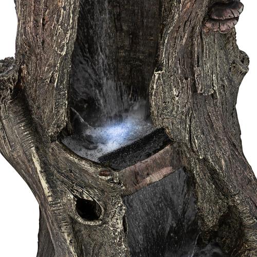 Alpine Corporation WIN258 Outdoor Rainforest Waterfall Tree Trunk Floor Fountain with LED Lights, Tiered Garden Decor, 41 H, Brown