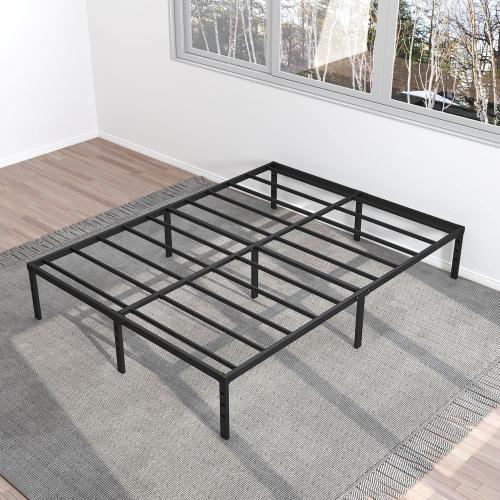 14 Inch Metal Bed Frame Queen Size No Box Spring Needed, Heavy Duty Platform Support Up to 3000 lbs, Easy Assembly, Noise Free, Black
