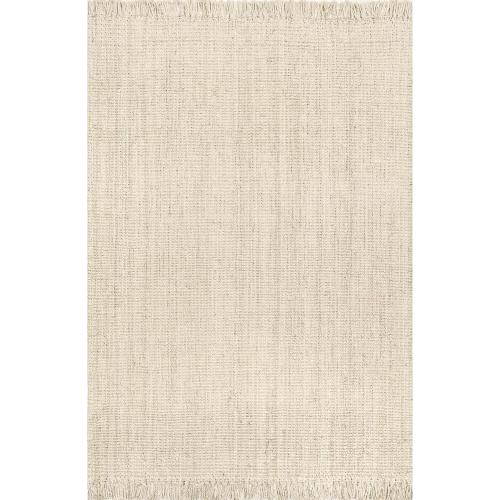 nuLOOM 6x9 Daniela Jute Tassel Hand Woven Area Rug, Off White, Solid Chunky Farmhouse Design, Natural Fiber, For Bedroom, Dining Room, Living Room, Hallway, Office, Entryway