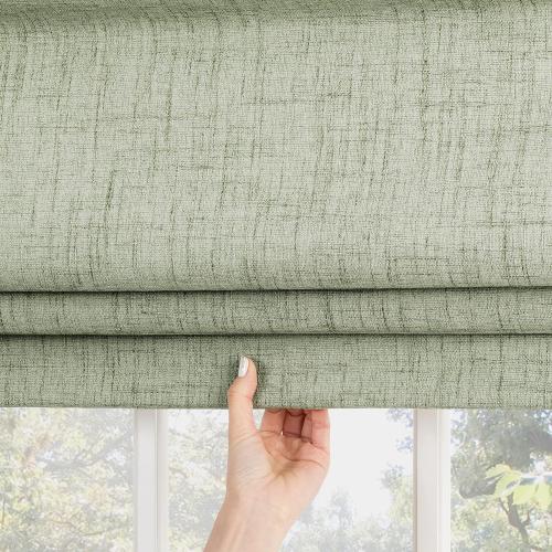 Sun Zero Seraphina Textured Total Blackout Cordless Roman Shade, 31 x 64, Sage Green
