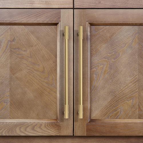 RZDEAL 2pcs Solid Brass Gold Cabinet Pulls, 11-1/4 Inch Hole Centers for Kitchen Cupboard Handles Modern Drawer Dresser Pulls Bathroom Brushed Brass Cabinet Pulls Wardrobe Door Handles
