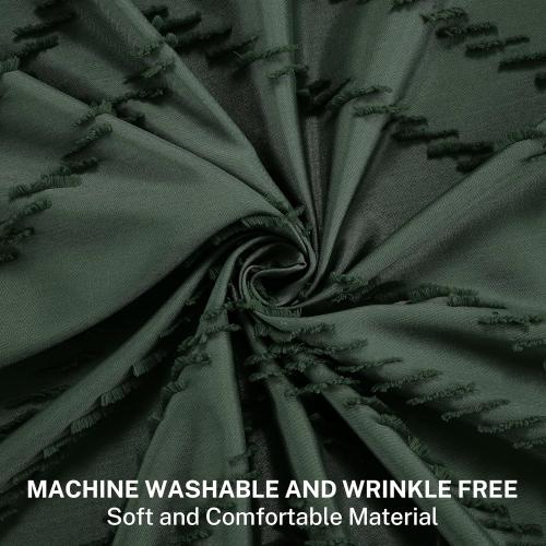 Extra Long Dark Green Boho Shower Curtain with Tassel, Woven Fabric 96 in Shower Curtain, Tufted Chevron Striped, 72 x 96, Modern Chic Textured Minimalist Bathroom Shower
