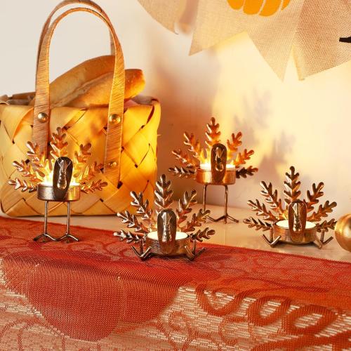 FORUP 12 Pack Metal Turkey Tea Light Candle Holders, Thanksgiving Candle Holder, Thanksgiving Home Table Decoration