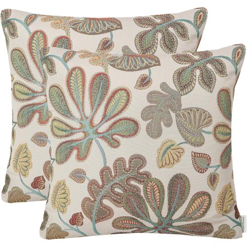 Set of 2 Jacquard Tropical Leaf Pattern Throw Pillow Covers Decorative Pillowcase 20X20 Inches,Teal Cream