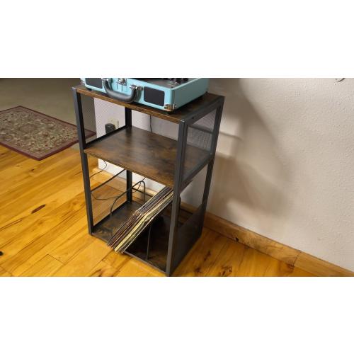 VASAGLE 3-Tier Record Player Stand, Vinyl Record Storage up to 100 Albums