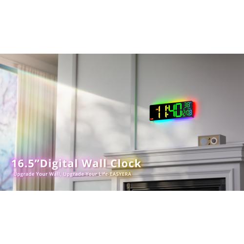 EASYERA 16.5 Large Digital Wall Clock with BT Sync,11 RGB Lights