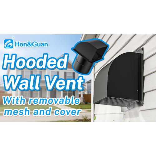 [Upgraded] Hon&Guan 10 Inch Hooded Wall Vent with Magnetic Seal Flap and Removable Mesh, Arc-Shaped 10'' Exhaust Vent Cover Cap for Kitchen Range Hood/Dryer/Bathroom Exhaust (Galvanized Steel, Black)