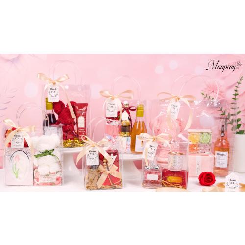 Mauproy Clear Plastic Gift Bags with Handles, 9.6 x 9.6 x 3.3 Inch, 20 Pack