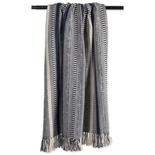 Size medium Color Blue and grey DII Navy Braided Stripe Throw - Woven Cotton Throw Blanket - Machine Washable - Blue - Versatile and Durable - Perfect for Home Decor and Gifting