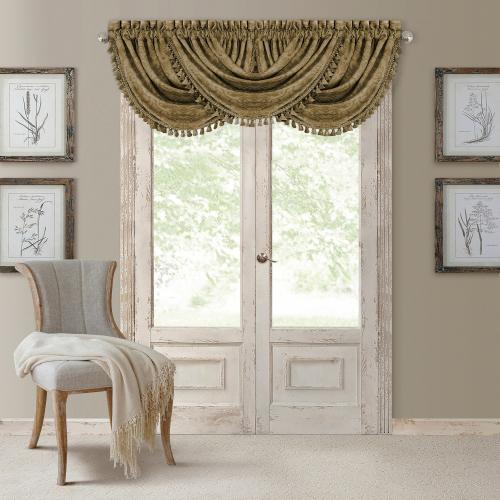 Elrene Home Fashions Antonia Waterfall Tassel 36-in Antique Gold Polyester Rod Pocket Valance