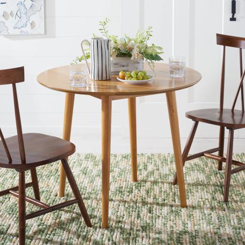 Safavieh Dining Table Light Oak Round Transitional Drop Leaf Dining Table, Wood Veneer with Veneer Wood Base 35-in L x 29.13-in H (NO TEST)