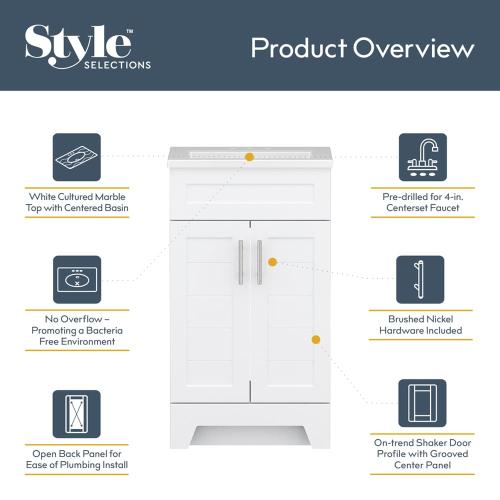 Style Selections Kirkman 18-in White Single Sink Bathroom Vanity with White Cultured Marble Top