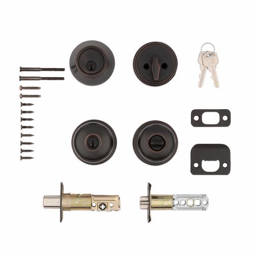 RELIABILT Baron Antique Bronze Exterior Single-cylinder deadbolt Keyed Entry Door Knob Project Pack (2-Pack)