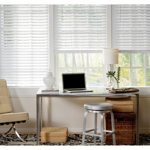 allen   roth Trim at Home 2-in Slat Width 52-in x 64-in Cordless White Faux Wood Room Darkening Horizontal Blinds