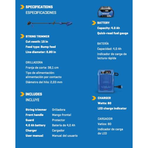 Kobalt Gen4 40-volt 15-in Straight Shaft Battery String Trimmer 4 Ah (Battery and Charger Included)