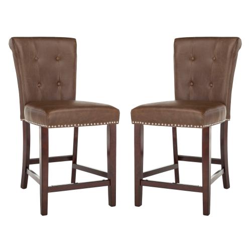 Safavieh Taylor Set of 2 Brown 26-in H Counter height Upholstered Wood Bar Stool Back