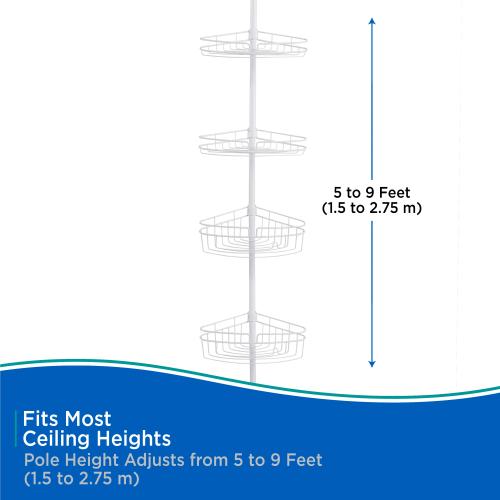 Kenney Kenney 4-Tier Spring Tension Shower Corner Pole Caddy with Razor Holder, White
