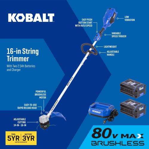 Kobalt 80-volt 16-in Straight Shaft Battery String Trimmer 2.5 Ah (Battery Included) (Charger Included) - missing 1 battery